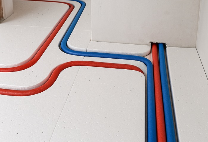 Pipes in floor before screed